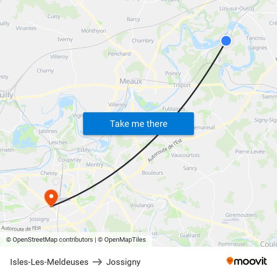 Isles-Les-Meldeuses to Jossigny map