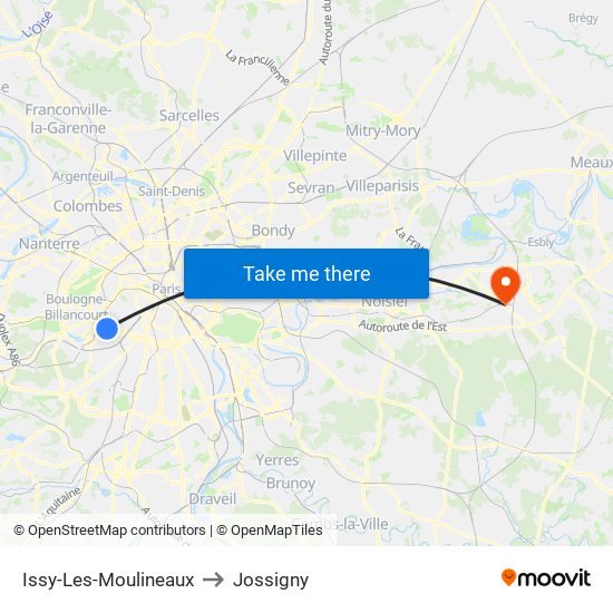 Issy-Les-Moulineaux to Jossigny map