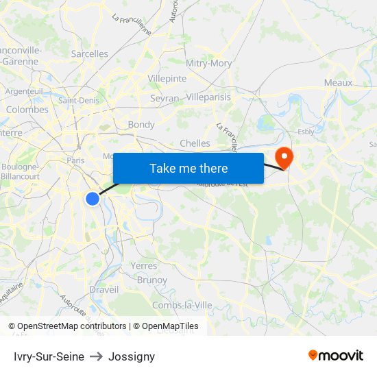 Ivry-Sur-Seine to Jossigny map