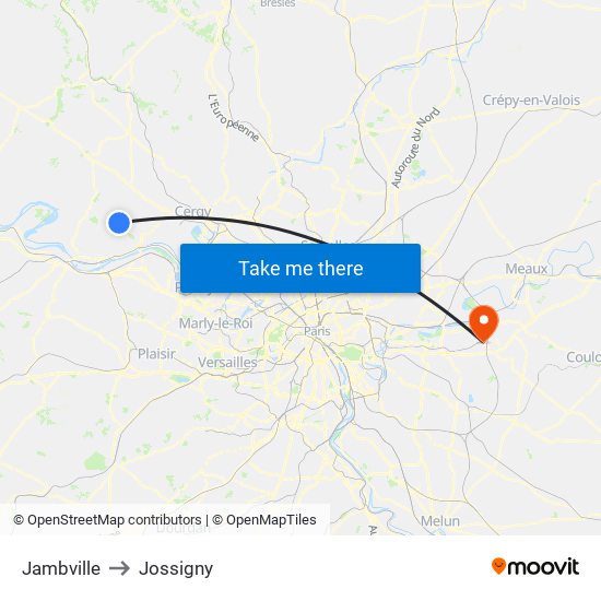 Jambville to Jossigny map