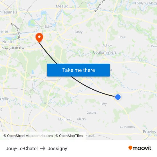 Jouy-Le-Chatel to Jossigny map