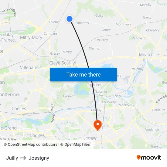 Juilly to Jossigny map