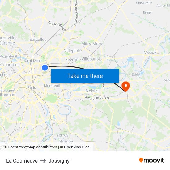 La Courneuve to Jossigny map