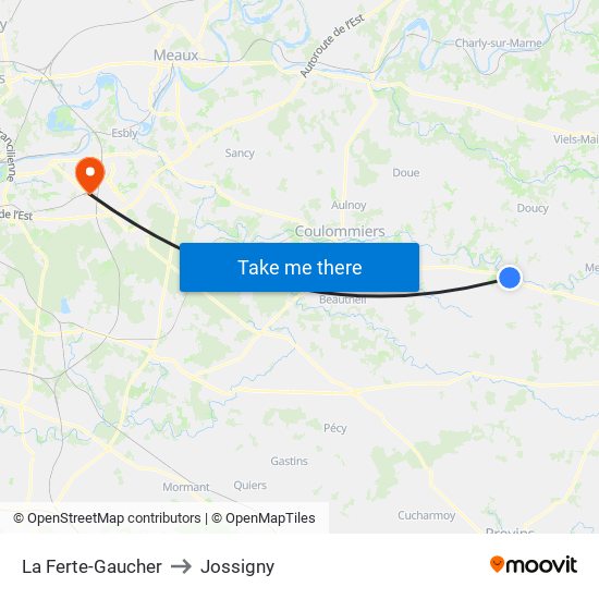 La Ferte-Gaucher to Jossigny map