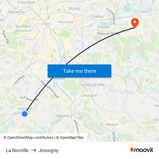 La Norville to Jossigny map