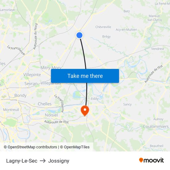 Lagny-Le-Sec to Jossigny map