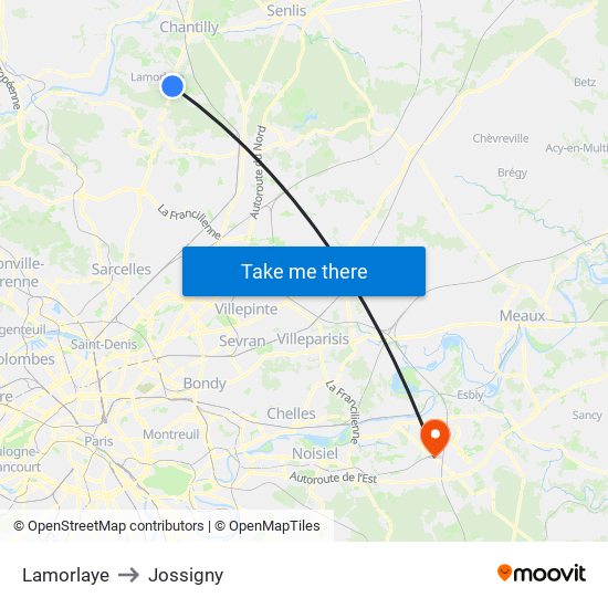 Lamorlaye to Jossigny map