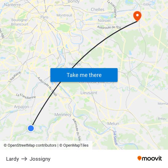 Lardy to Jossigny map