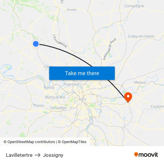 Lavilletertre to Jossigny map