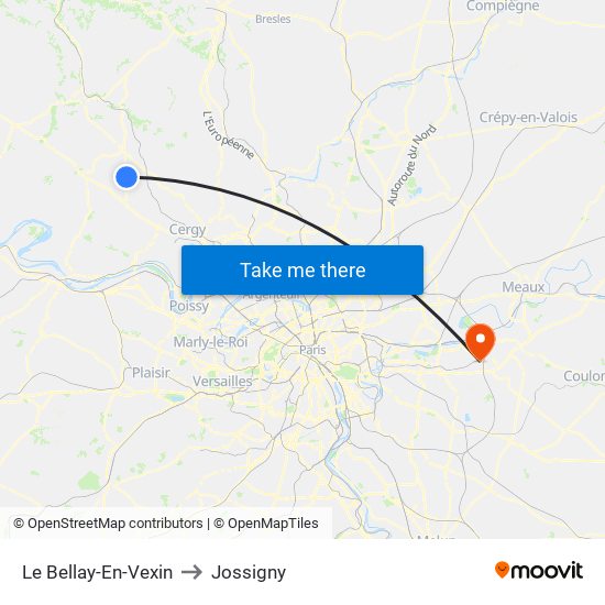 Le Bellay-En-Vexin to Jossigny map