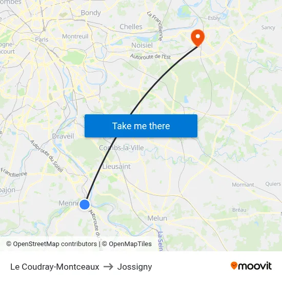 Le Coudray-Montceaux to Jossigny map