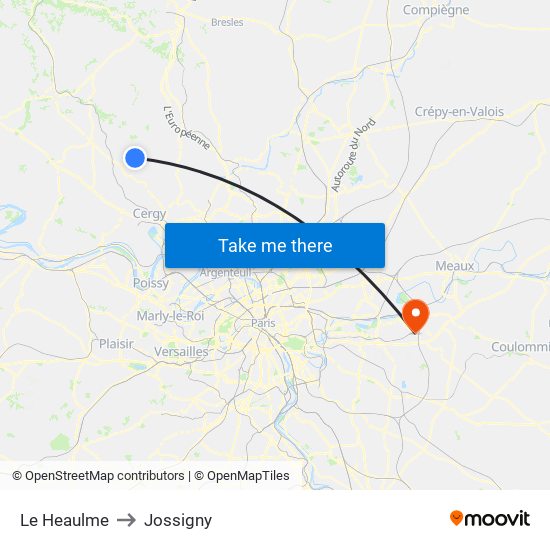 Le Heaulme to Jossigny map