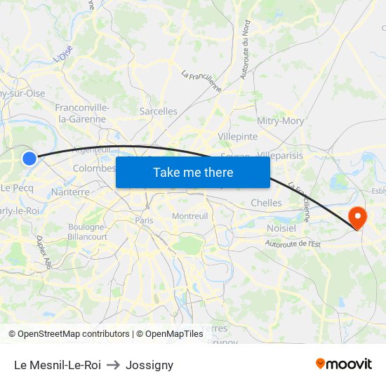 Le Mesnil-Le-Roi to Jossigny map