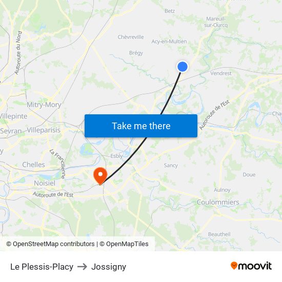 Le Plessis-Placy to Jossigny map