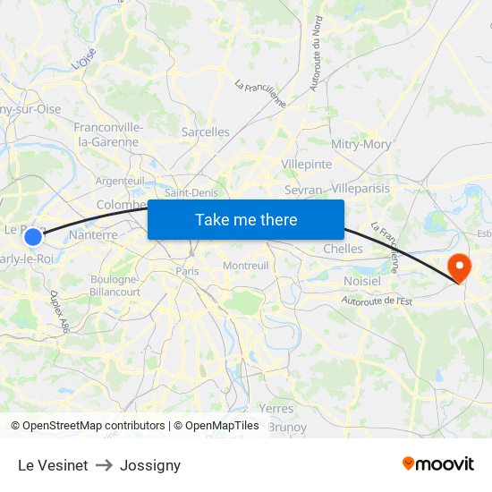 Le Vesinet to Jossigny map