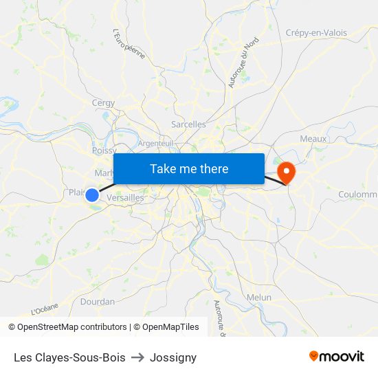 Les Clayes-Sous-Bois to Jossigny map