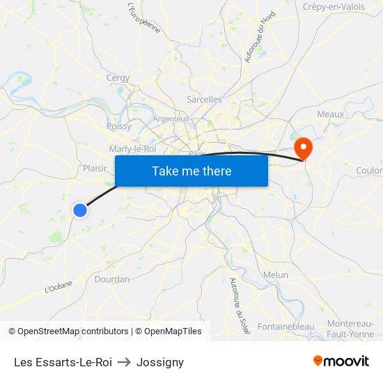 Les Essarts-Le-Roi to Jossigny map