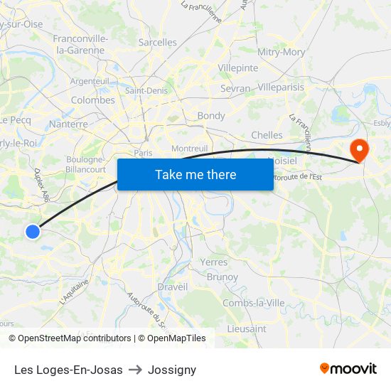 Les Loges-En-Josas to Jossigny map