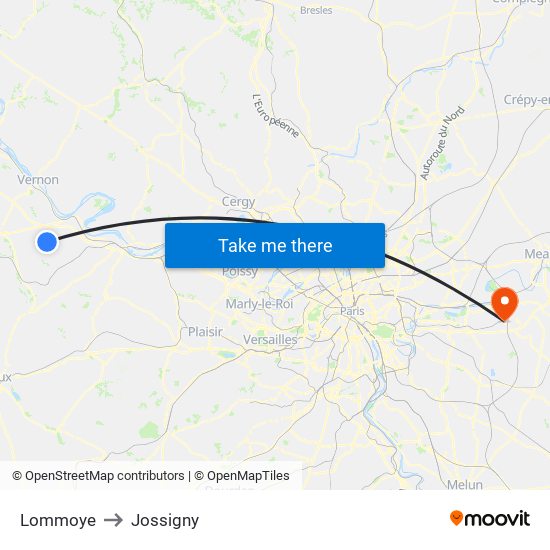 Lommoye to Jossigny map