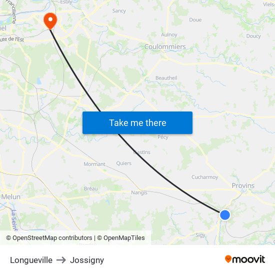 Longueville to Jossigny map