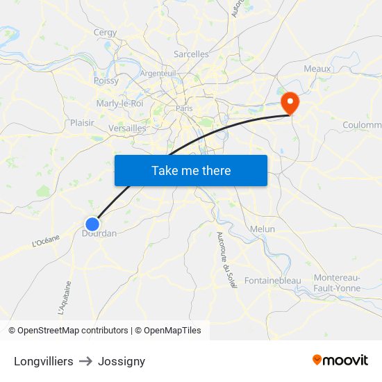 Longvilliers to Jossigny map