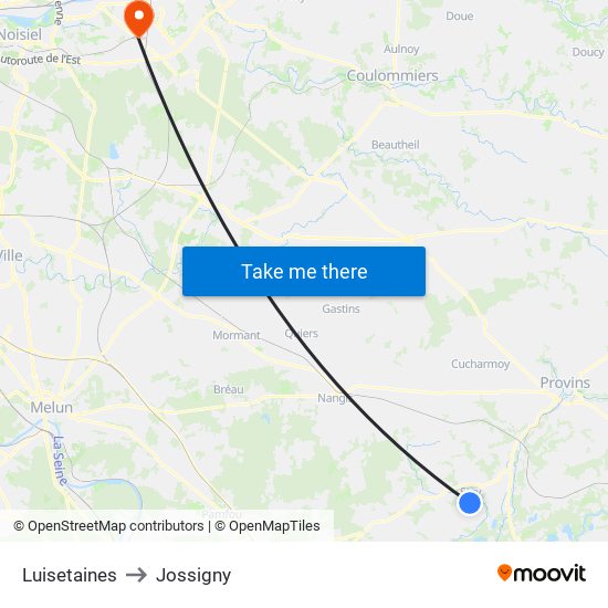 Luisetaines to Jossigny map