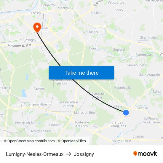 Lumigny-Nesles-Ormeaux to Jossigny map