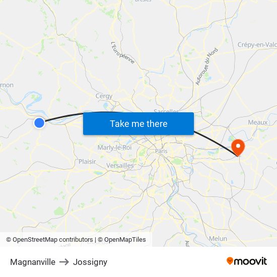 Magnanville to Jossigny map