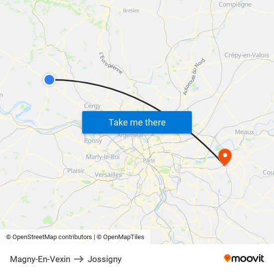 Magny-En-Vexin to Jossigny map