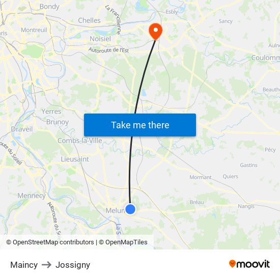 Maincy to Jossigny map