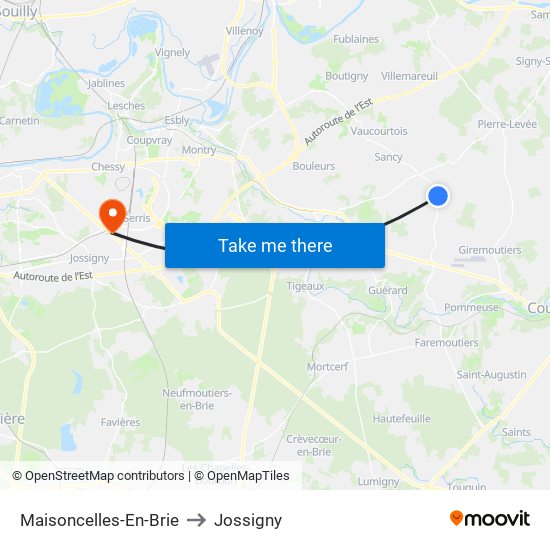 Maisoncelles-En-Brie to Jossigny map