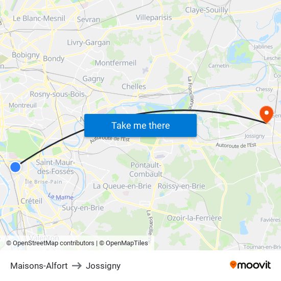 Maisons-Alfort to Jossigny map