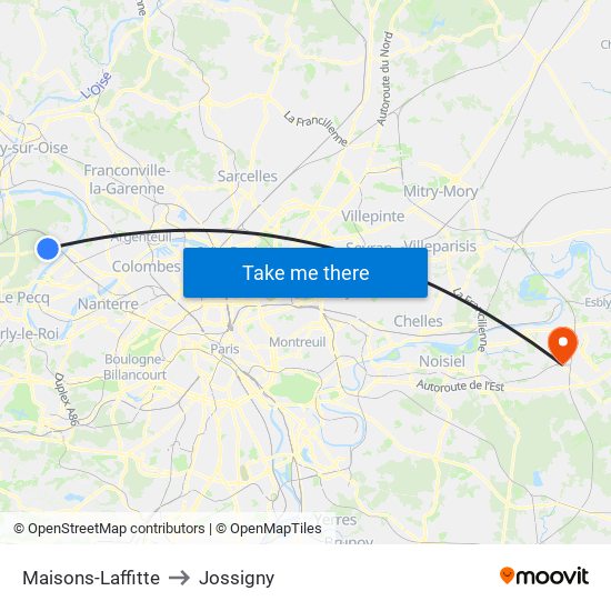 Maisons-Laffitte to Jossigny map