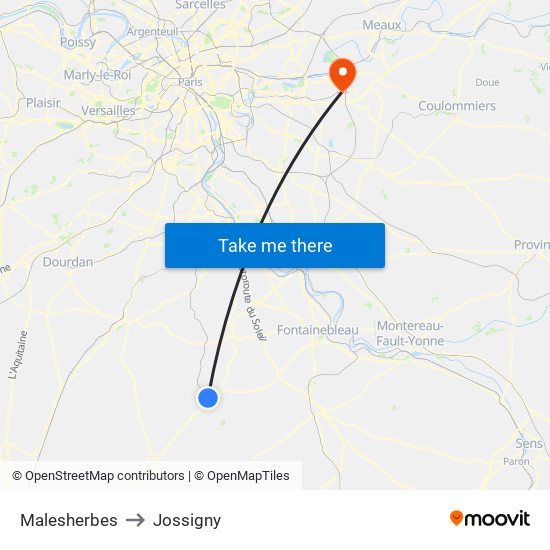 Malesherbes to Jossigny map