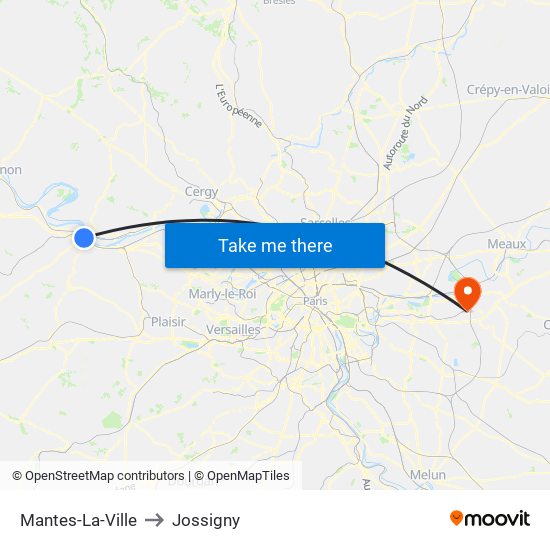 Mantes-La-Ville to Jossigny map