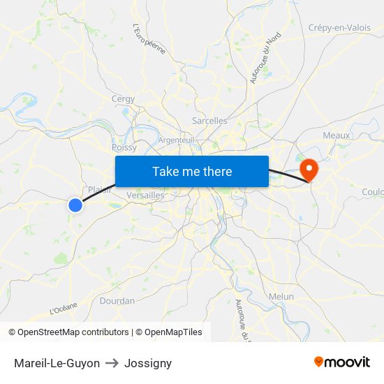 Mareil-Le-Guyon to Jossigny map