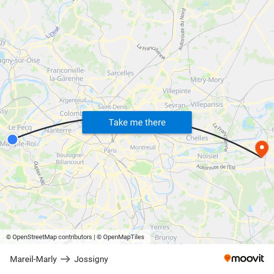 Mareil-Marly to Jossigny map