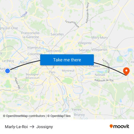 Marly-Le-Roi to Jossigny map