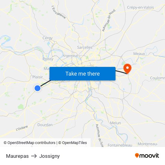 Maurepas to Jossigny map