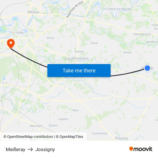 Meilleray to Jossigny map