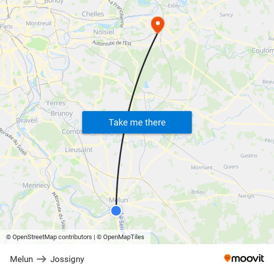 Melun to Jossigny map