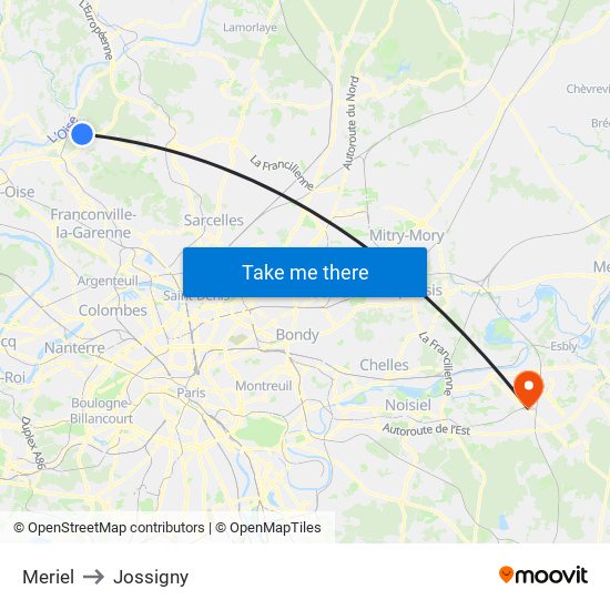 Meriel to Jossigny map
