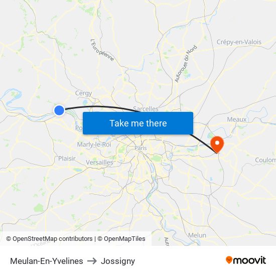 Meulan-En-Yvelines to Jossigny map