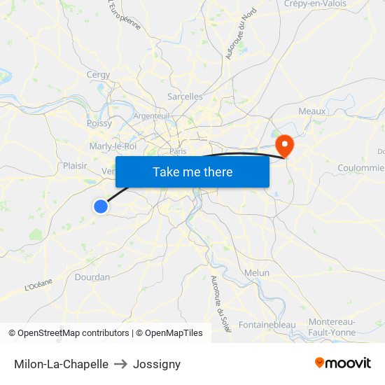 Milon-La-Chapelle to Jossigny map