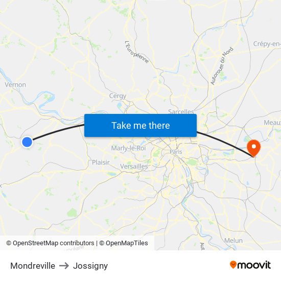 Mondreville to Jossigny map