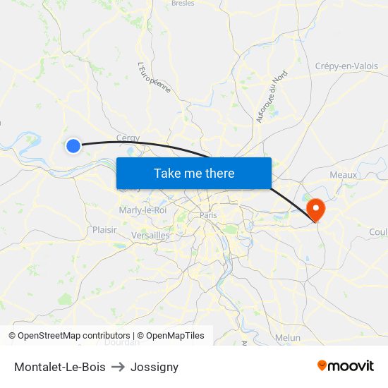 Montalet-Le-Bois to Jossigny map