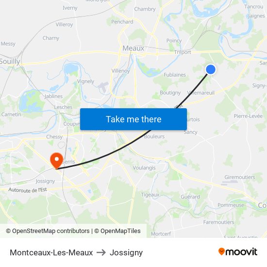 Montceaux-Les-Meaux to Jossigny map