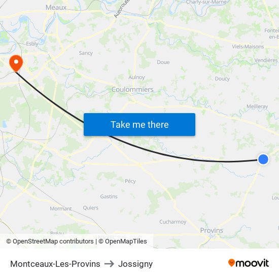 Montceaux-Les-Provins to Jossigny map