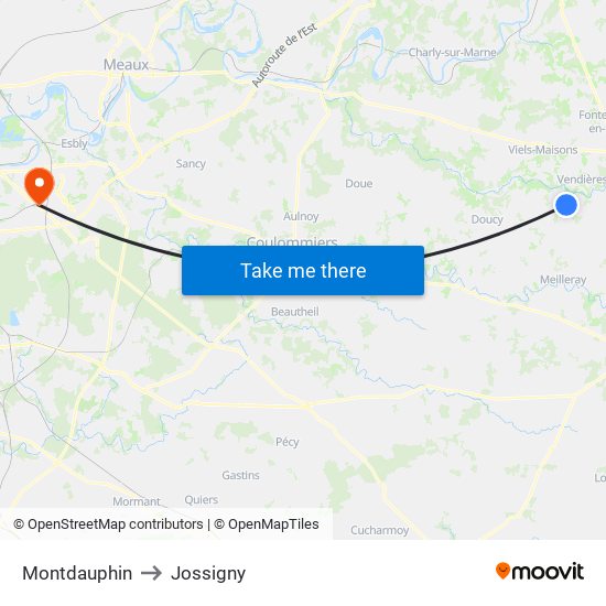 Montdauphin to Jossigny map