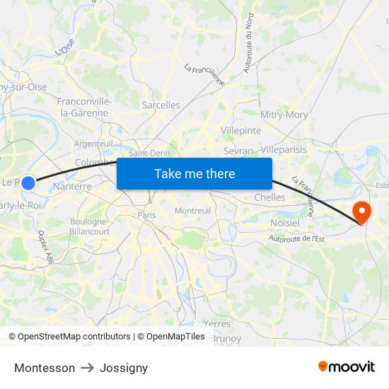 Montesson to Jossigny map